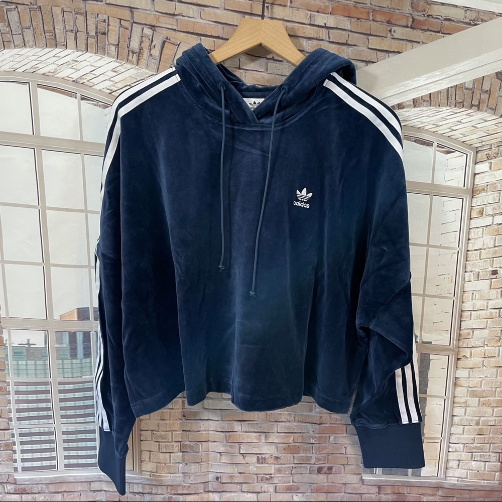adidas Velour Cropped Hoodie Blue 90s Retro L + Bonus Top - Picture 7 of 16